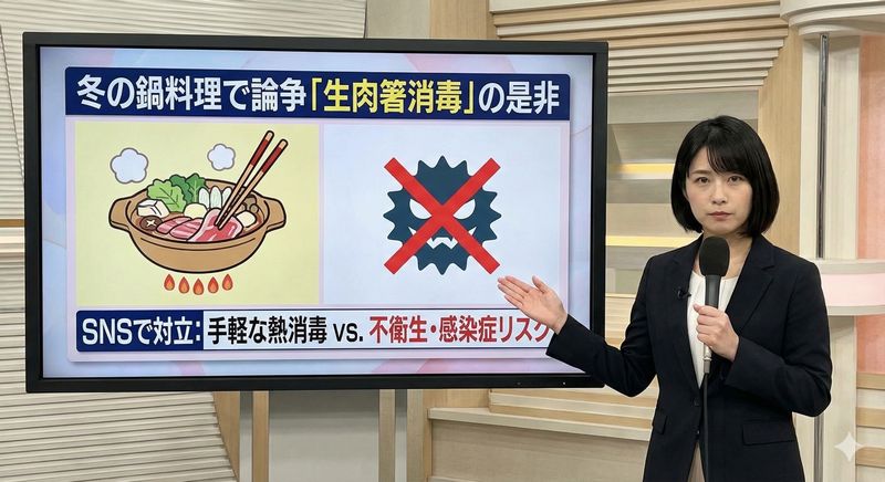 冬の鍋料理で論争となっている「生肉を扱った箸を鍋のスープに浸して消毒する行為」の是非について、多様な意見をまとめた記事が話題