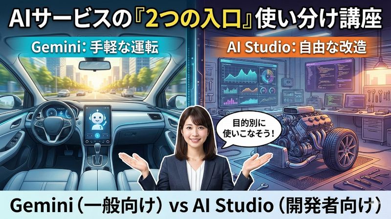 Googleは、Gemini（Webアプリ）とGoogle AI Studioという、AIサービスの2つの入り口を用意しています。どうして2つもある