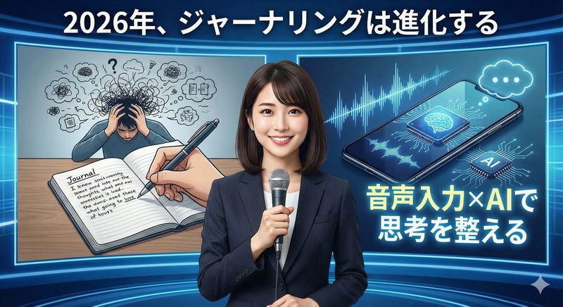 「音声入力とAIを活用したジャーナリング」が、私たちの内面を整える効果的なツールとして2026年のAI利用法として注目されているのです。