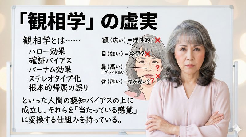 「観相学は占いではない」という人がいますが、学術的な心理学・医学・人類学の枠組みでは確立した学問とは認められていません。
