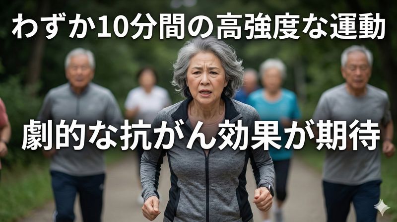 最新の研究によれば、限界まで体を追い込む短時間の運動直後には、がん細胞の増殖を抑える13種類のタンパク質が血液中に急増する