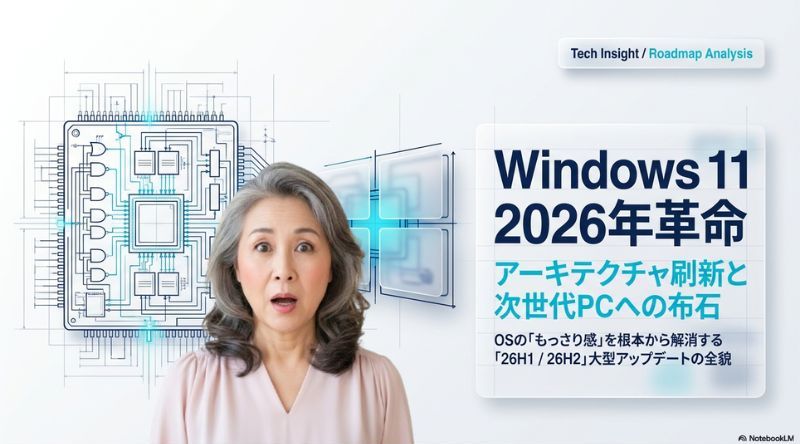 Windows11の26H2は、既存のPCユーザー向けに秋頃公開される予定。タスクバー配置の自由化や動作の軽量化等利便性の向上が期待