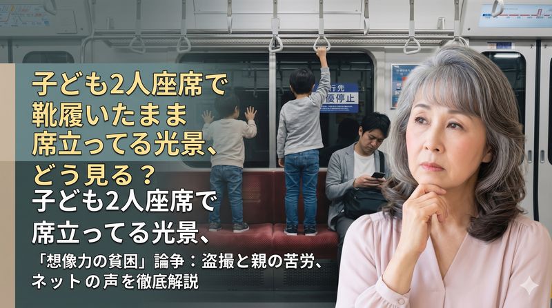 電車内で両親がいるのに子供2人が靴を履いたままの盗撮写真をめぐり親を非難するコメントと親の苦労を想像しないとの反論が激突