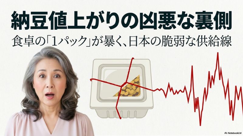 納豆の大幅な値上げを切り口に、日本の食卓がいかに海外情勢に依存しているかを浮き彫りにしているInstagramのショート動画が話題です。価格高騰の主な要因は中東情勢の悪化に伴うナフサの不足であり、これが容器や包装資材のコストを押し上げています。
