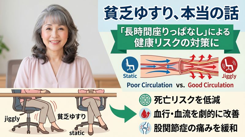 SNSやyoutubeでは、一般的に行儀が悪いとされる貧乏ゆすりが実は健康増進や長寿に寄与するという最新の知見を紹介しています。