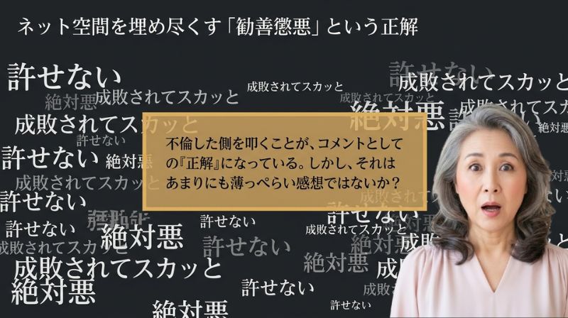 ネットは勧善懲悪動画に溢れていますが、「自業自得」「一生苦しめ」など過激なコメントの羅列に「薄っぺらさ」を感じませんか。
