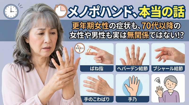 メノポハンドは、日本手外科学会が2022年に命名した、閉経前後の40~60歳代を対象とした概念として定義されています。