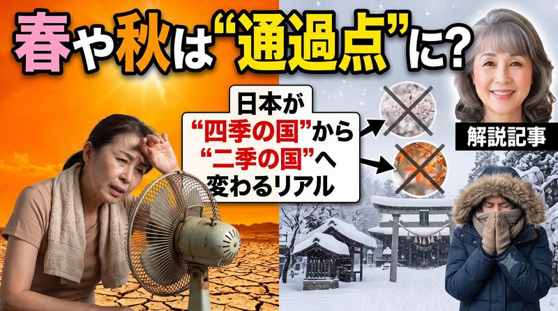 かつて日本にはバランスの良い四季が存在していましたが、今や春と秋が極端に短くなり2つの季節へ変化しつつあるという「二季」説が…
