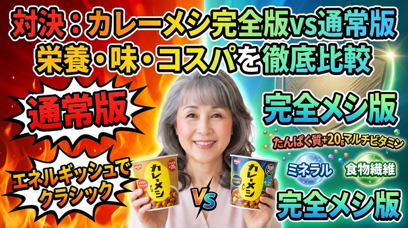 「カレーメシ」には、通常の「カレーメシ」と、栄養バランスを強化した「完全メシ カレーメシ(欧風カレー)」の2種類があります。