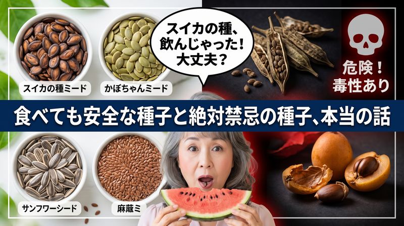 私たちが食べている野菜や果物の種子には、かぼちゃやごま、亜麻仁など栄養価の高い食品もあれば、有害物質を含むものがあります。