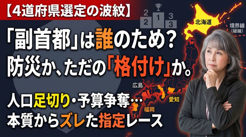 大規模災害時に首都の代替機能を担う「副首都」の指定要件が公表されたが、それは自治体による格付けを行うものになりかねない懸念