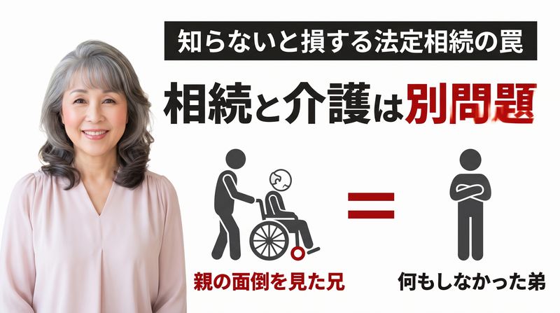 私の高校時代に同級生だった男が、自分が親の面倒を見たのに、相続は法的には弟と半々なのはおかしいと文句を言っています。