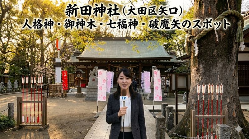 新田神社(大田区矢口)は、人格神と御神木と七福神が祀られ、さらに破魔矢の発祥といわれているている区内でも随一のスポットです。